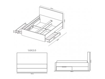 Ліжко 1600 Тібо з шухлядами TB-36-WM