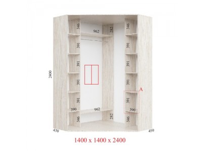 Кутова шафа-купе Стандарт 140х140х45х240
